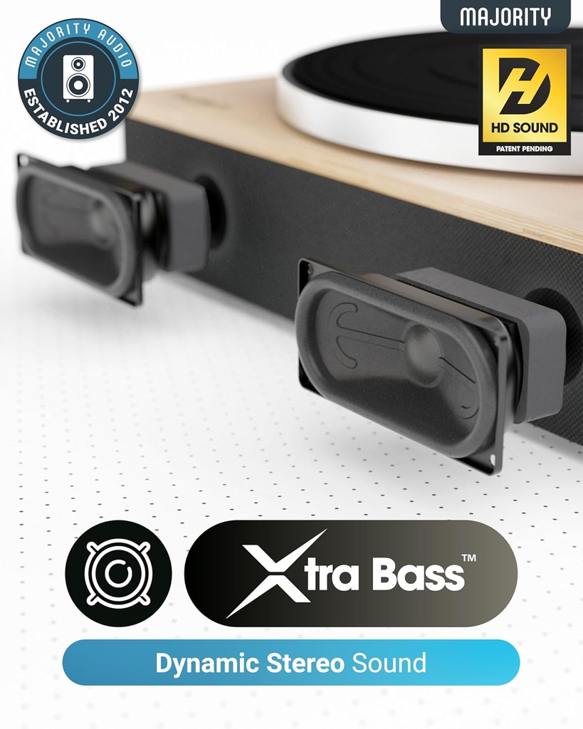 Majority Turntable FOLIO Stereo Speakers, AT3600L Cartridge & Pitch Control