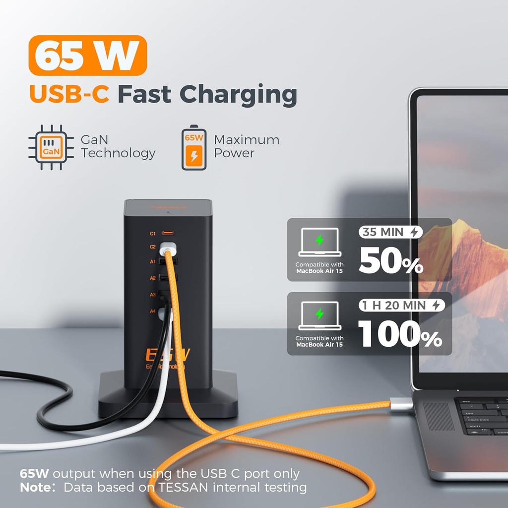 Tessan 2 Gang Extension  4 USB-A 2 USB C 2m 13A TS-FS02UK00