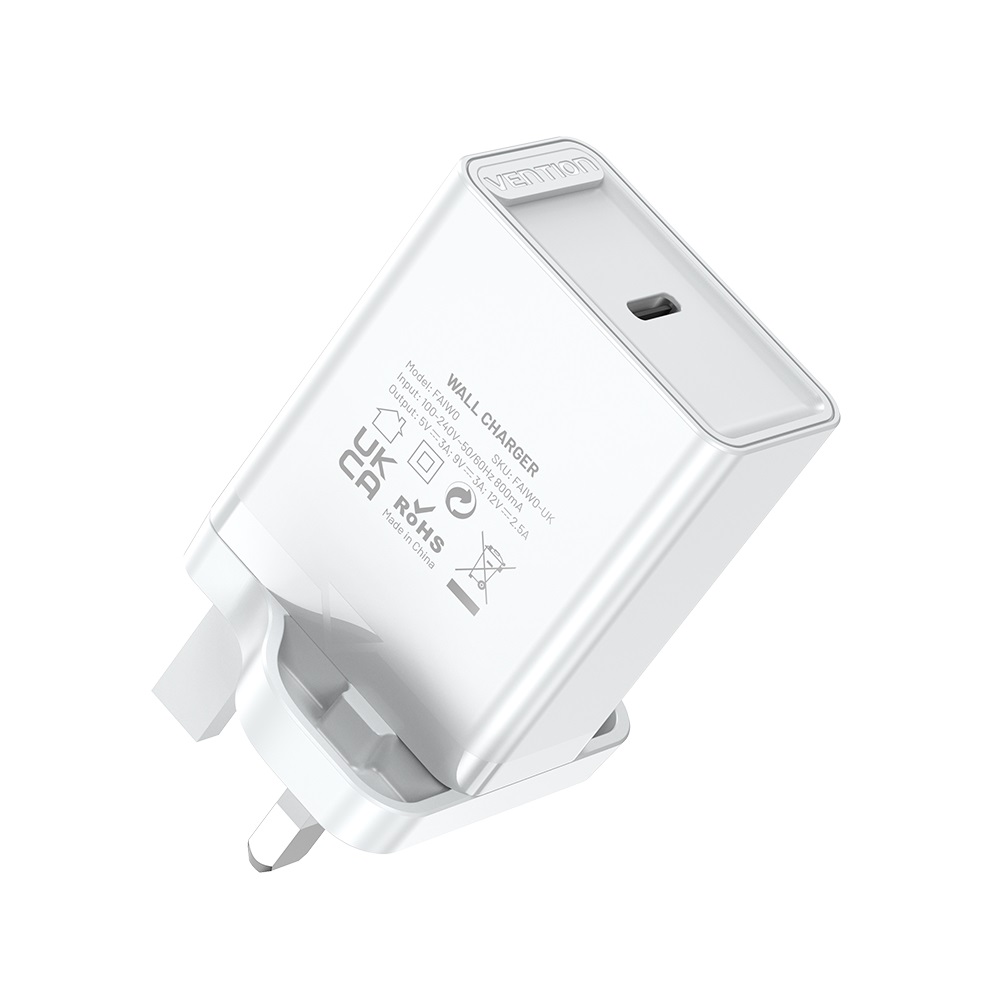 Vention Charger Wall 30W 1xUSBC UK Plug White FAIW0-UK