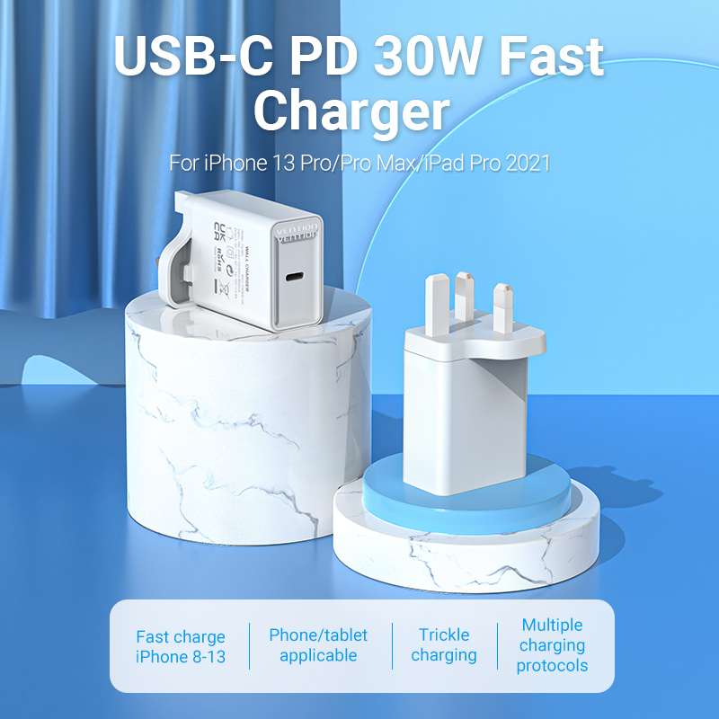 Vention Charger Wall 30W 1xUSBC UK Plug White FAIW0-UK