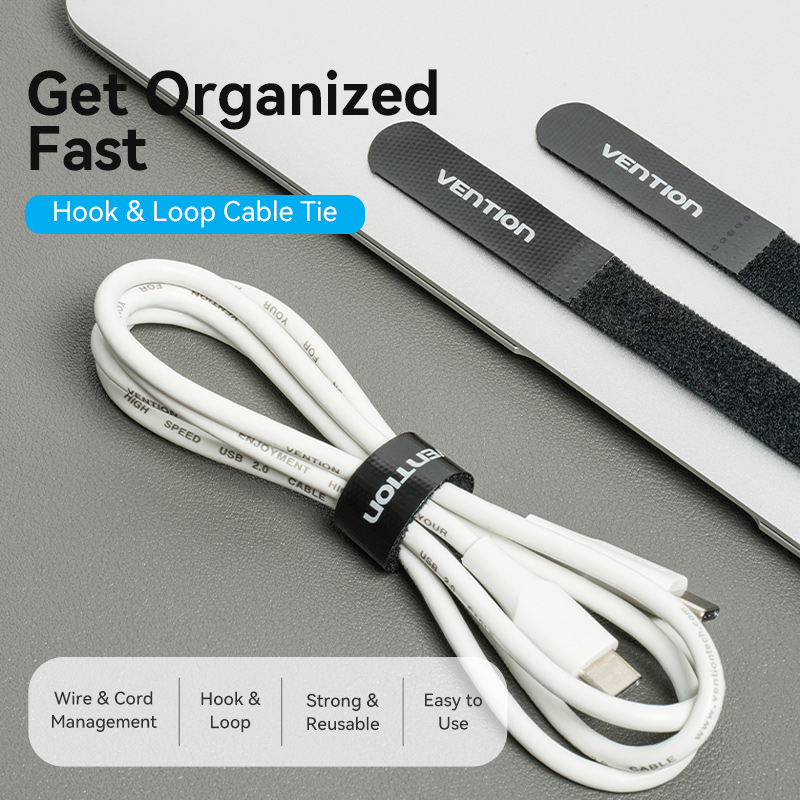 Vention Cable Organiser Hook & Loop Cable Tie 180mm 10 Pcs KAOB0-10