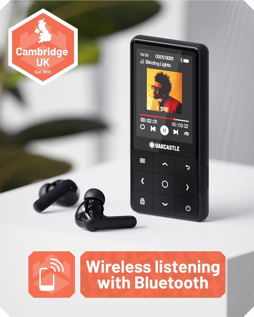 Oakcastle MP300 Portable MP3 Player Metal Design with 64GB Memory, Built-in Speaker, Bluetooth for Wireless Streaming & 