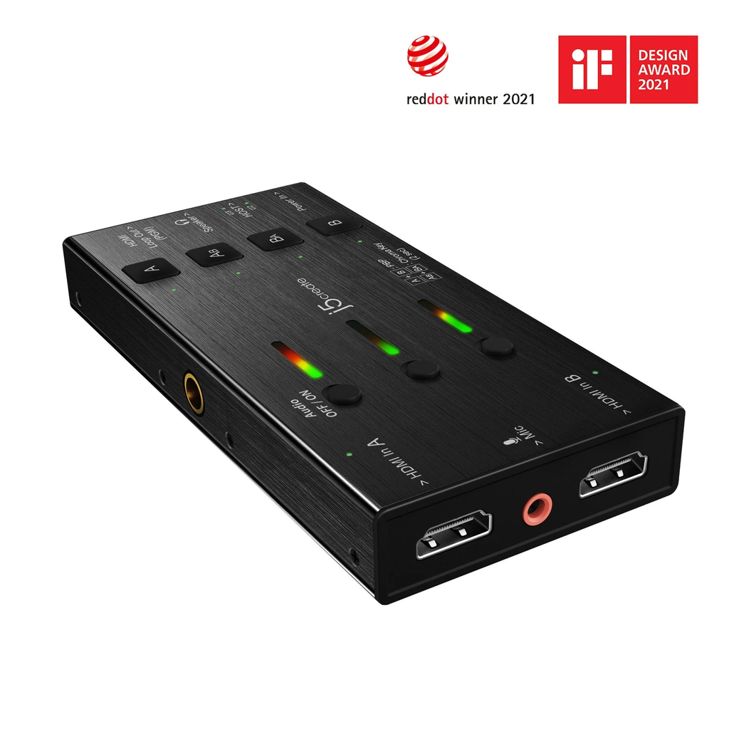 j5create Capture Card Dual HDMI to USB-C/A 1080p 3.5mm/DSLR/PD Windows/Android JVA06