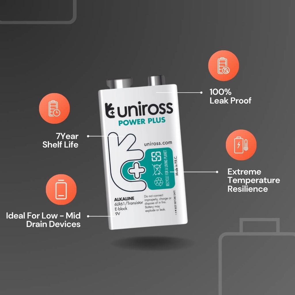 Uniross Alkaline PP3 9V Power Plus Battery (1pc)
