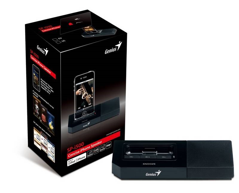 GENIUS SPEAKERS SP-i500 2W RMS, SUPPORT iPHONE/iPOD WITH 30-PIN CONNECTOR, VOLUME CONTROL, CHARGER, ALARM WITH MUSICAL ALARM APP