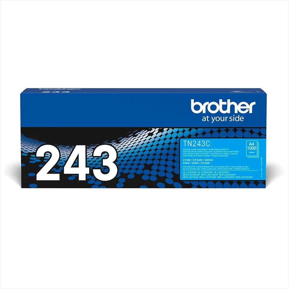 TN243C BROTHER CYAN TONER 1000P HLL3210/L3230/L3270/DCPL3510/L3550/MFCL3730/L3750/L3770