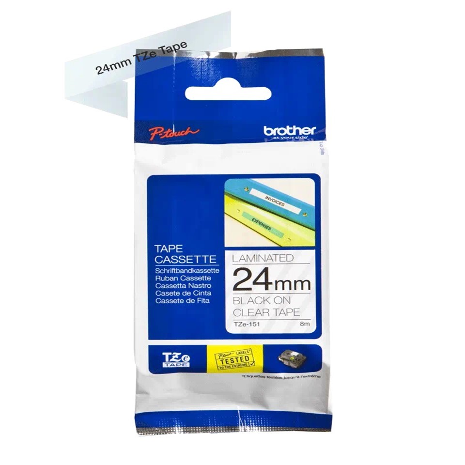 TZe151 24mm BLACK ON CLEAR 8m BROTHER P-TOUCH TAPE