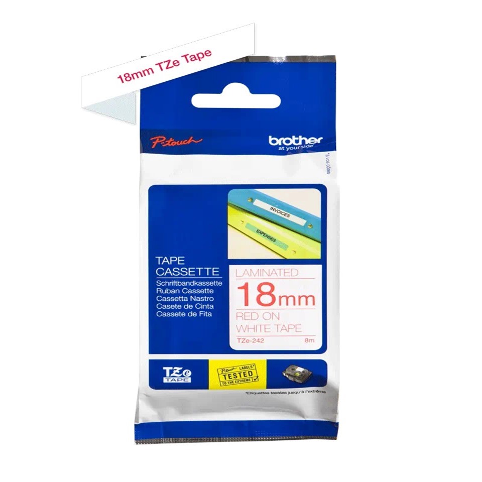 TZe242(S) 18mm RED ON WHITE 8m BROTHER P-TOUCH TAPE