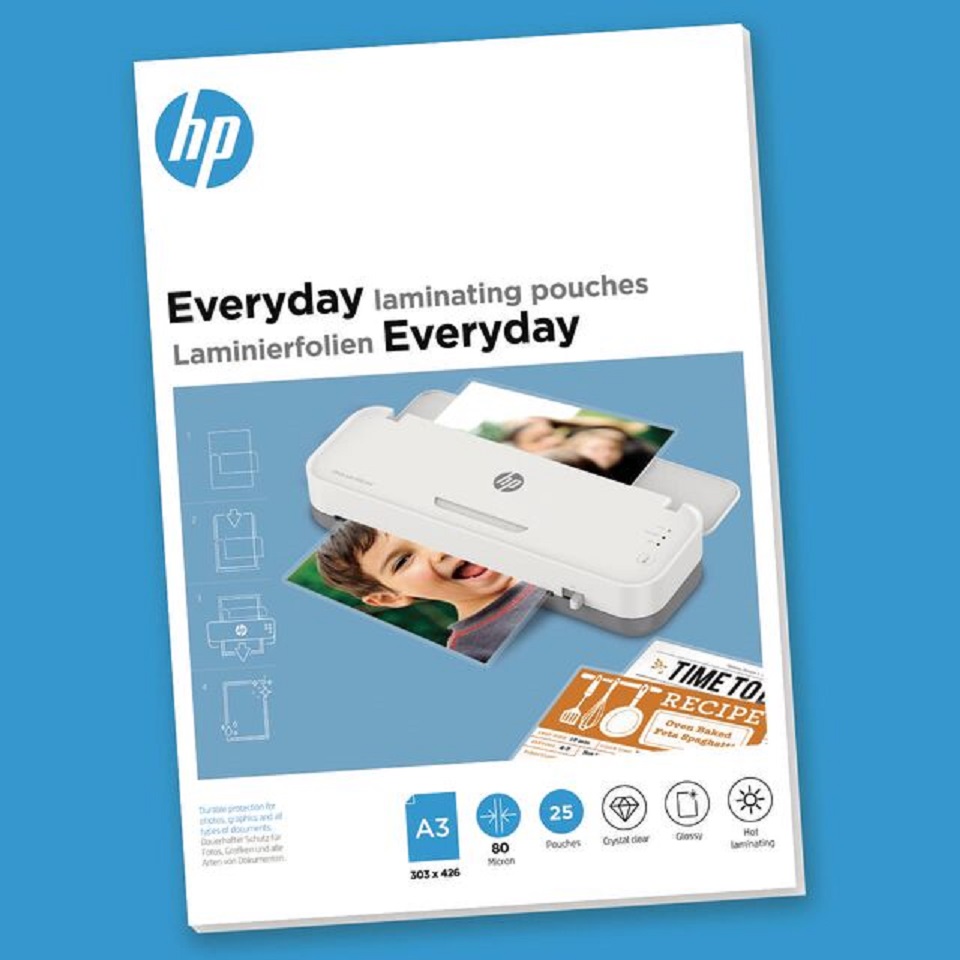 [4030152091522] HP Everyday Laminating Pouches, A3, 80 Micron, Pouch Size (mm) 303 x 426, Pouches/Pack x25, 9152