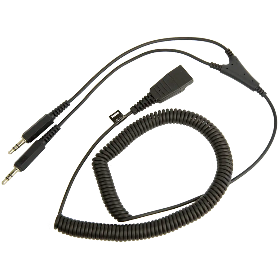 [8734-599] JABRA QD Cord to 2x 3,5mm pin plug , coiled, 0,5 - 2 meters; for GN2100, GN2000, GN2200