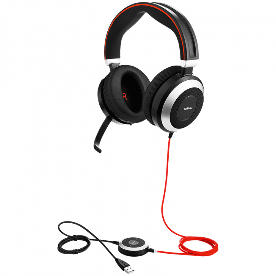[7899-823-109] JABRA EVOLVE 80 MS Stereo USB Headband, Active Noise cancelling, USB connector, with mute-button and volume control on the cord, Busylight , Discret boomarm, active Noise Cancellation, Listen-In, Microsoft optimized