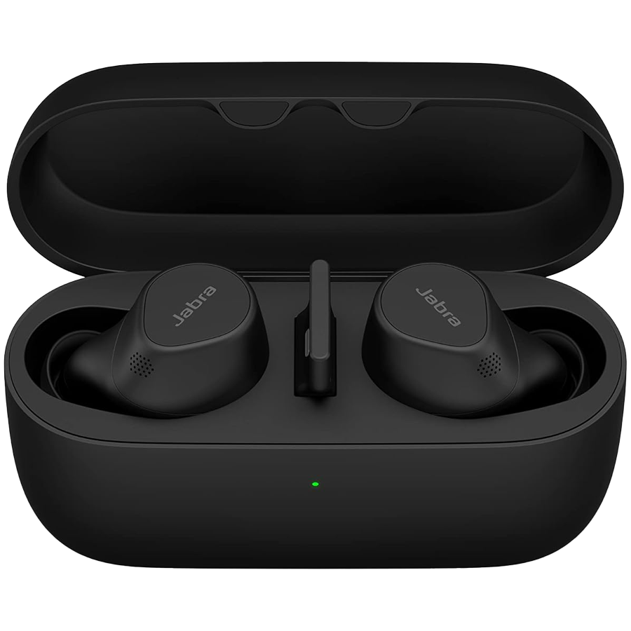 JABRA EVOLVE2 Buds UC, Cradle USB-A UC, Link 380 BT adapter USB-A UC, 30  cm USB-C to USB-A cable, Ear gels, warranty