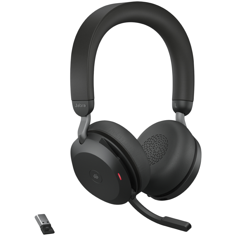 [27599-999-989] JABRA EVOLVE2 75, Link380a MS Stereo Stand Black, EVOLVE2 75 headset Black MS, Link 380 BT adapter USB-A MS, EVOLVE2 75 Deskstand USB-A,1.2m USB-C to USB-A cable, carry pouch, warranty and warning (safety leaflets)