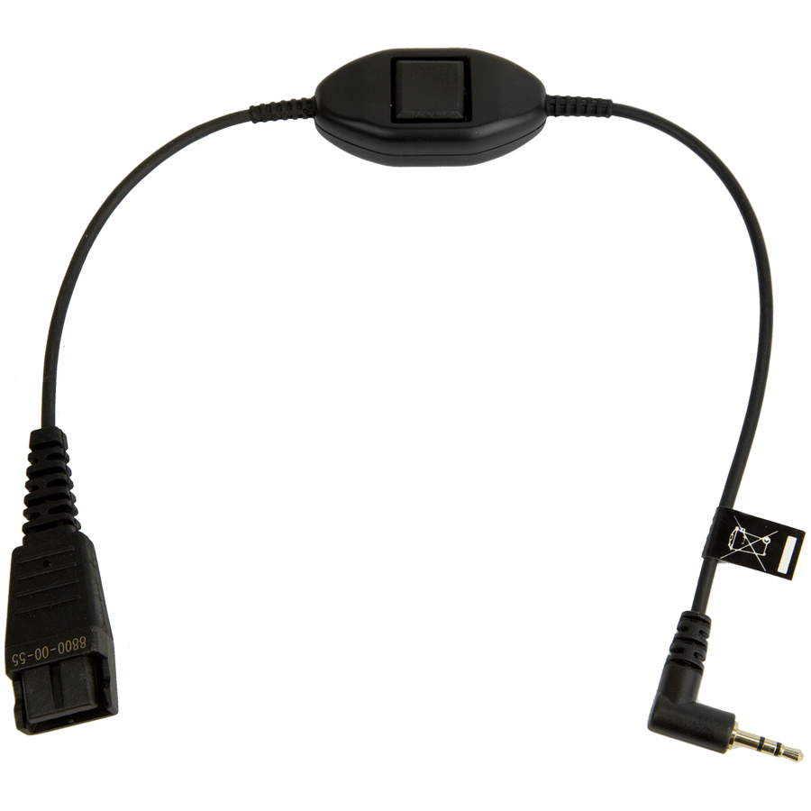 [8800-00-55] JABRA QD Cord to 2,5mm pin plug, straight, 0,3 meters, with call answering at cord, e.g. for Philips, Ericsson