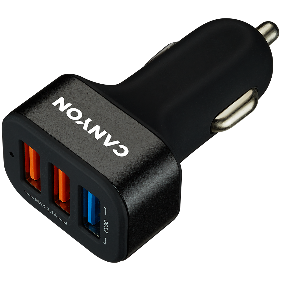 [CNE-CCA07B] CANYON car charger C-07 QC 3.0 2.4A/3USB-A Black