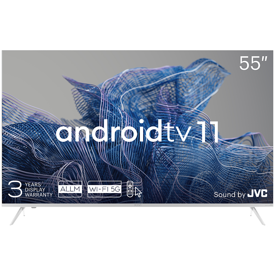55', UHD, Android TV 11, White, 3840x2160, 60 Hz, Sound by JVC, 2x12W, 83 kWh/1000h , BT5.1, HDMI ports 4, 24 months