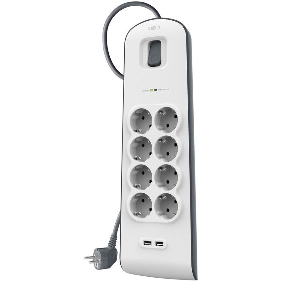 [BSV804VF2M] BELKIN 8-outlet Surge Protection Strip with 2.4 Amp 2xUSB Charging