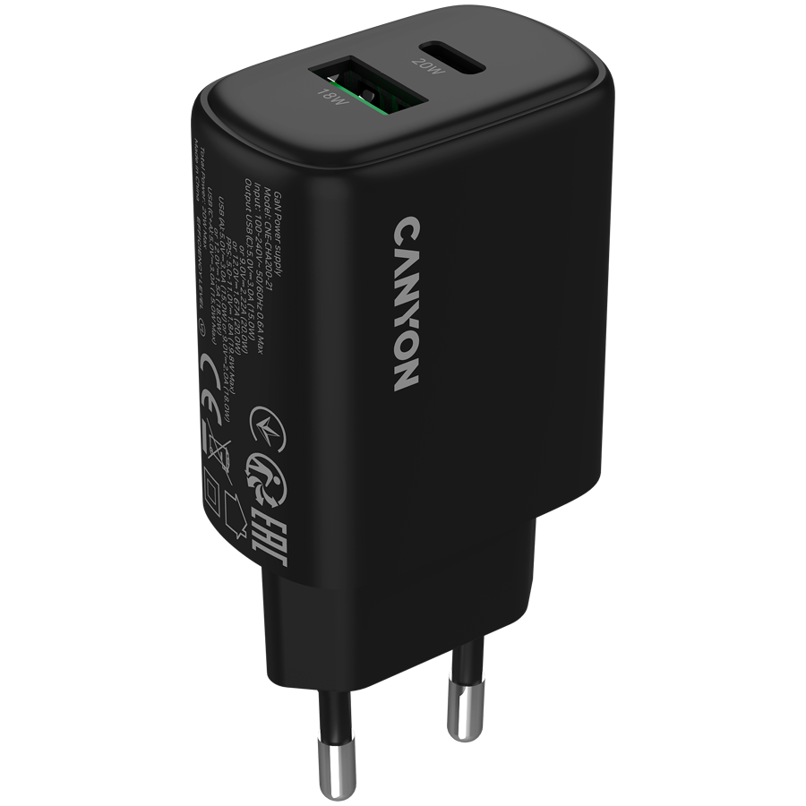 [CNE-CHA200-31] CANYON charger OnCharge 200 20W 1xPD 1xQC EU Black