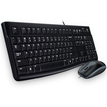 Logitech MK120 Wired Keyboard and Mouse Combo, USB, Spill-Resistant, UK Layout, Black