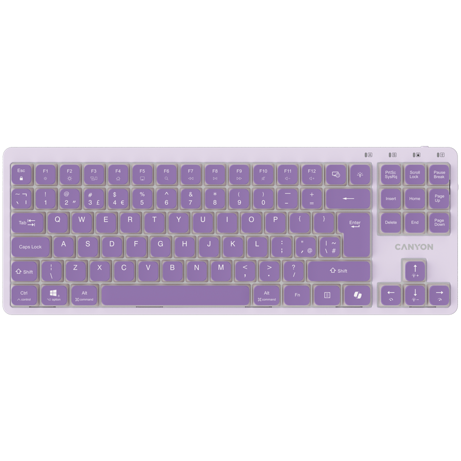 Canyon OnType 10 Low Profile Mechanical Keyboard, TKL, Wired USB-C, White Backlight, English Layout, Violet