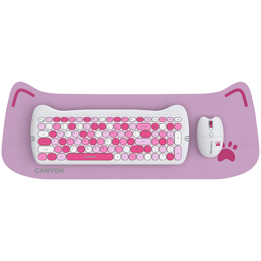 [CNS-HSETW6PK] Canyon HSET-W6 EN Keyboard+Mouse Kitty Edition AAA+АА Wireless Pink