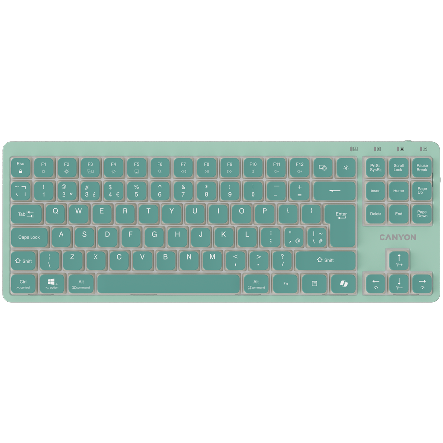[CNS-HKB10GR] Canyon OnType 10 Low Profile Mechanical Keyboard, TKL, Wired USB-C, White Backlight, English Layout, Green