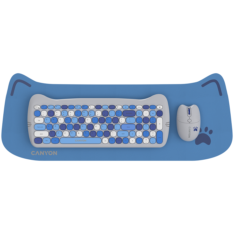 [CNS-HSETW6BL] Canyon HSET-W6 EN Keyboard+Mouse Kitty Edition AAA+АА Wireless Blue