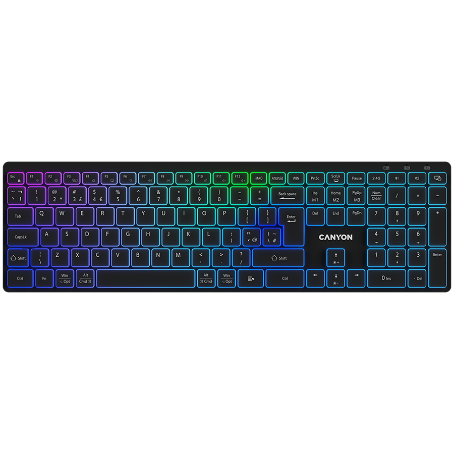 Canyon keyboard HKB-W11 UK/US RGB Dual Mode Wireless Black