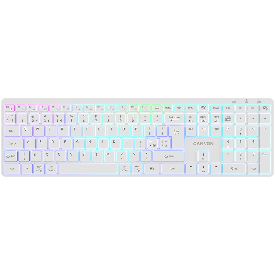 [CNS-HBTK11W] Canyon keyboard HKB-W11 UK/US RGB Dual Mode Wireless White