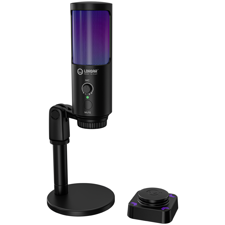 [LRG-SMP40] LORGAR SMP40, RGB Microphone with external mute button and metal stand, Black