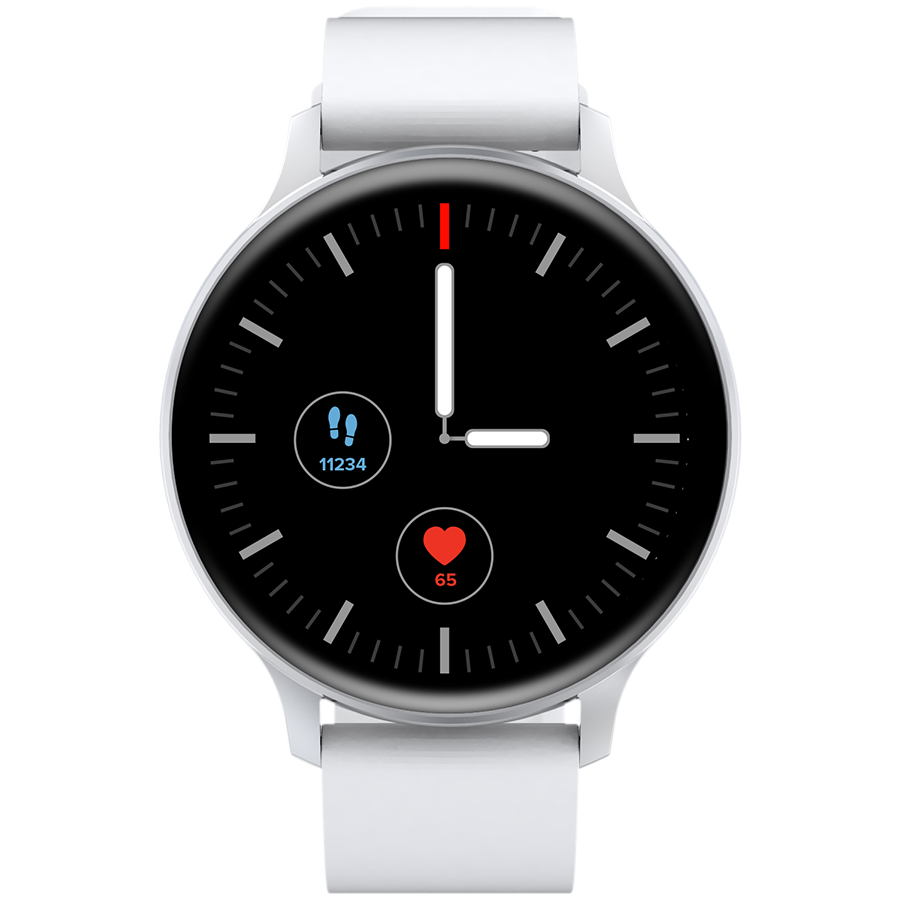 [CNS-SW68SS] CANYON Badian SW-68, Smartwatch, Realtek 8762CK, 1.28''TFT 240x240px; RAM : 160KB,  Lithium-ion polymer battery, 3.7V 190mAh Include, Silver Zinc alloy middle frame + plastic bottom case+ white Silicone strap + silver strap buckle, 44.9x 10.9mm, stra