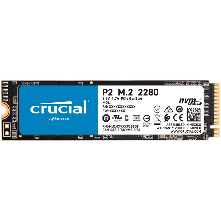 [CT1000P2SSD8] Crucial SSD 1000GB P2 M.2 NVMe PCIEx4 80mm Micron 3D NAND 2400/1800 MB/s - 5yrs