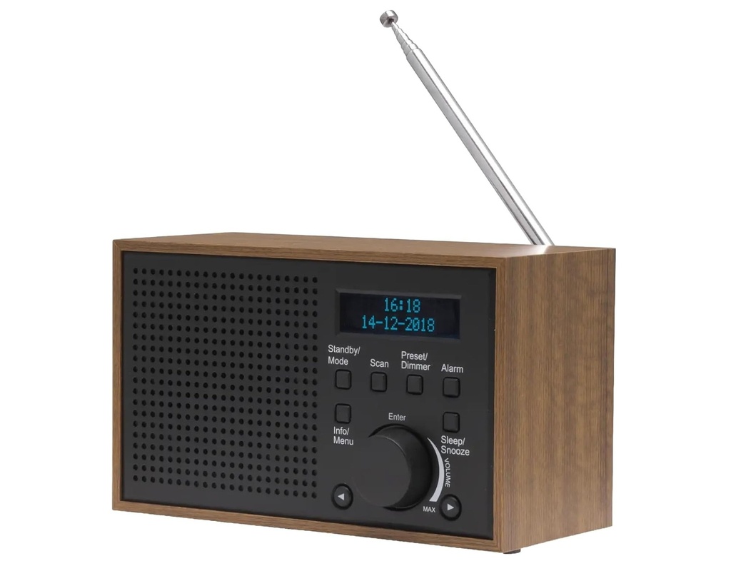 [30681] Denver DAB-46DGR FM Radio with Alarm, LCD Display & Antenna (Works with Mains Power or 4xAA Batteries)