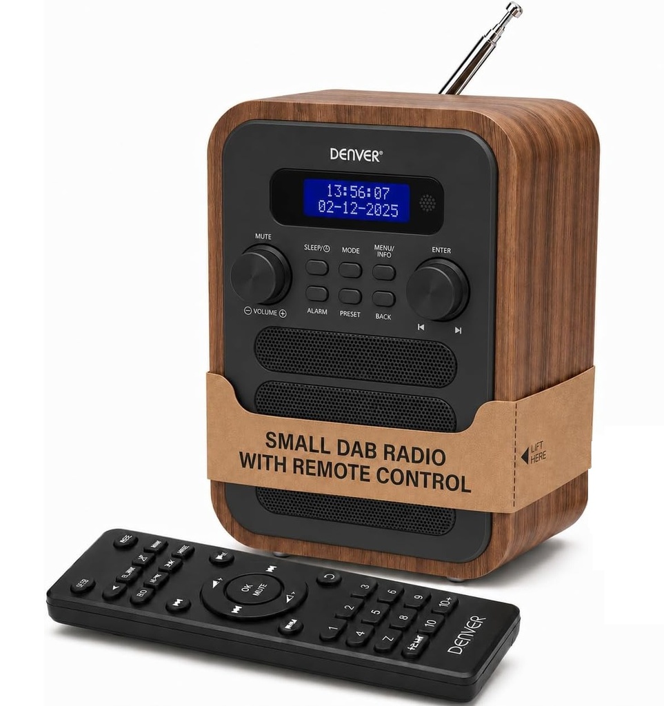 [30683] Denver DAB-48GR Grey Wooden FM Radio with Bluetooth
