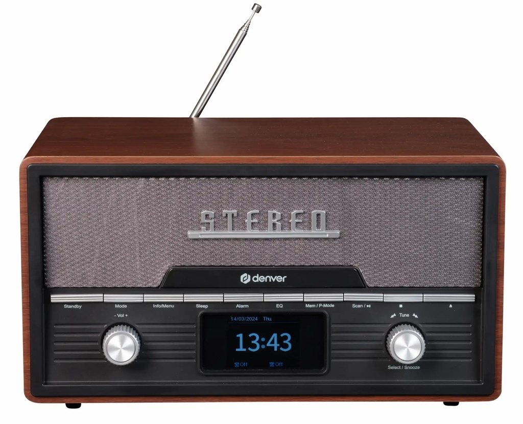 [30696] Denver MDA-525DW Dark Wood Retro Style Music System with CD, Bluetooth, FM Radio