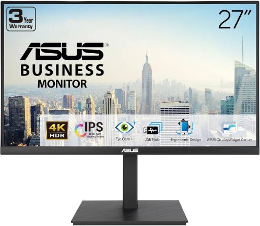 [28510] ASUS Monitor Business 27" 4K UHD 60Hz IPS Frameless USB Hub DP Dual-HDMI Speakers Full Ergonomic VA27UQSB