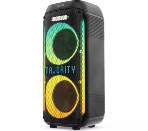 [30457] Majority Pulse P2 Portable Party & Karaoke Speaker with Wired Microphone, Bluetooth, USB/SD, Mic Echo, Treble, Bass Boost, TWS & LED Lights
