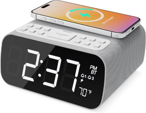 Majority Darwin Bedside Radio with Alarm Clock, Wireless Charger, FM, Bluetooth & Built-in Thermometer