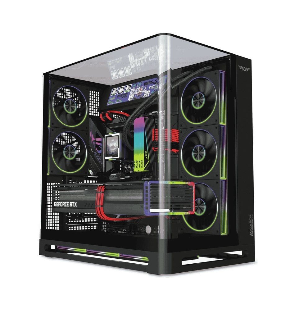 [31067] Armaggeddon Gaming Case ATX AQUARON X-CURVE VISION 8 with LCD Display & 8 x ARGB Fans Black
