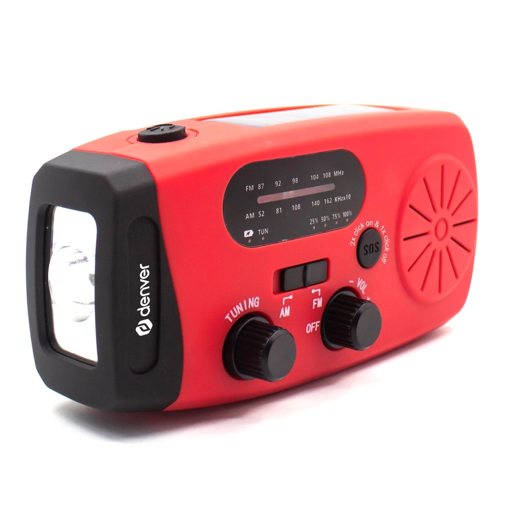 [31270] Denver AUDIO Radio Portable Solar & Crank Powered with Flashlight & SOS Function SCR-2007 Red