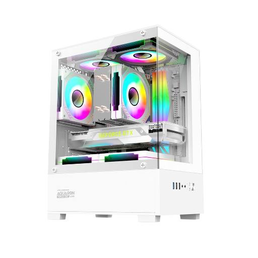 [27765] Armaggeddon Gaming Case M-ATX AQUARON Duplex ONE White + 3xARGB (Bottom USB)