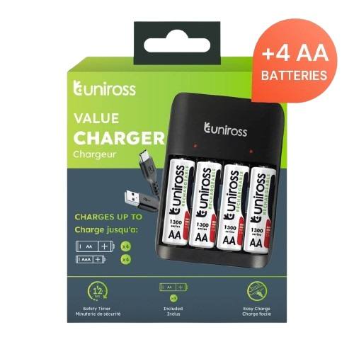 Uniross USB Charger UCU010A for AA/AAA Includes 4xAA Batteries