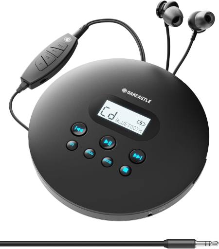 Majority Oakcastle CD100 Portable & USB-C Rechargeable CD Player with Bluetooth incl Free Earphones