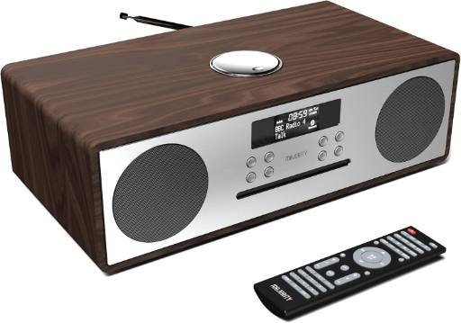 [27116] Majority OAKINGTON (Walnut) Mini HiFi System 120W with CD Player, Bluetooth, FM Radio, USB Play & Phone Charging