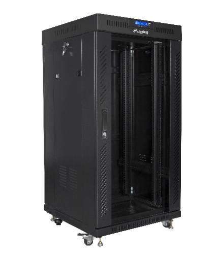 [26911] Lanberg Free Standing Cabinet 19'' with Glass Door 22U 60cm Ventilation Panel with LCD, 2 Fans & Thermostat Black (not assembled)