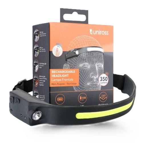 [30305] Uniross ULSH07 Headlamp 350LM USB-C Rechargeable, Wide Angle & Motion Sensor