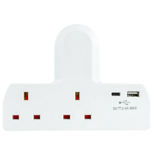 [30274] Mercury POWER Extension Wall Plugin 2 Gang 13A with 1xUSBC 1xUSBA 15W 429.849UK
