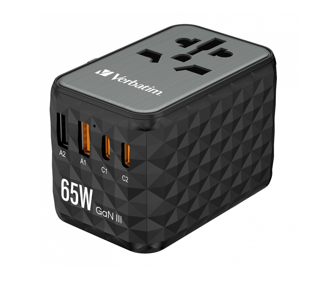 [26343] Verbatim Charger Travel Adapter World to World GAN III 65W 2xC 2xA UTA-05