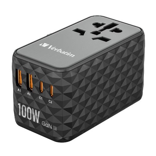 [26344] Verbatim Charger Travel Adapter World to World GAN III 100W 2xC 2xA UTA-06