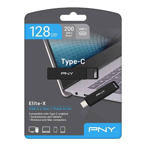 [26263] PNY Flash Drive Elite-X USB 3.2 Stick 128GB Capless Slider Black FDI128ELTXC